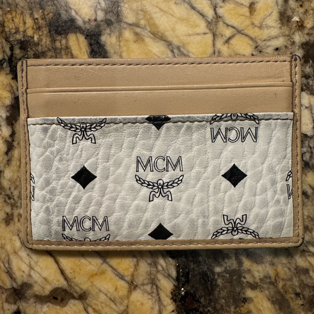 MCM Tan and White Card Holder